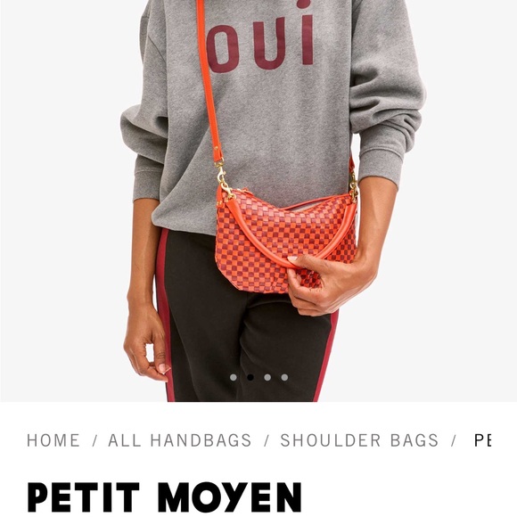 Clare V. Petite Moyen Bright Poppy and Bordeaux Woven Checker Bag - Picture 13 of 16